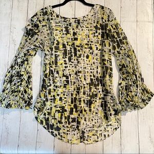 Cato XL scoop neck black white yellow top